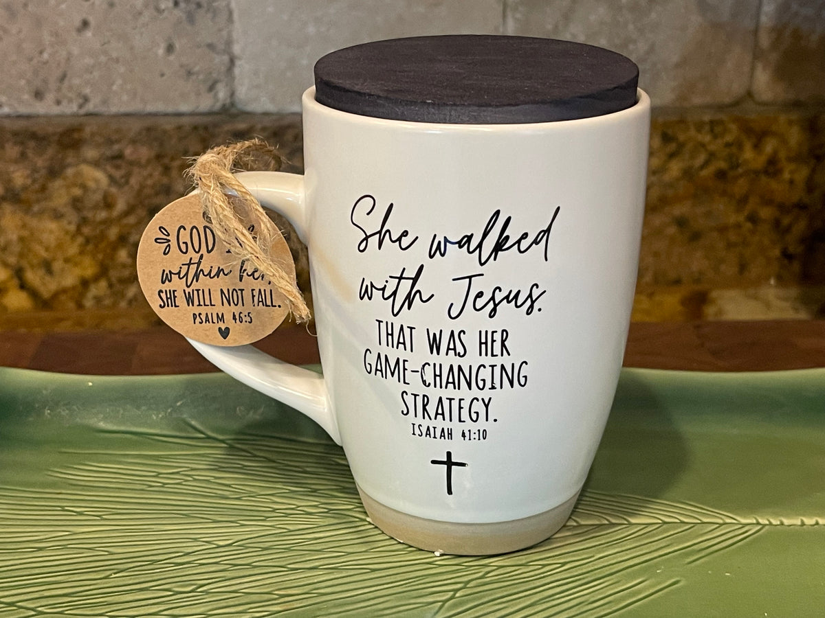 Inspirational candle mug - She walked with Jesus . . .